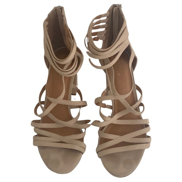 HALOGEN Block Heel Suede Zip Up Strappy Sandals Blush Tan Beige Summer Party - Picture 5 of 15